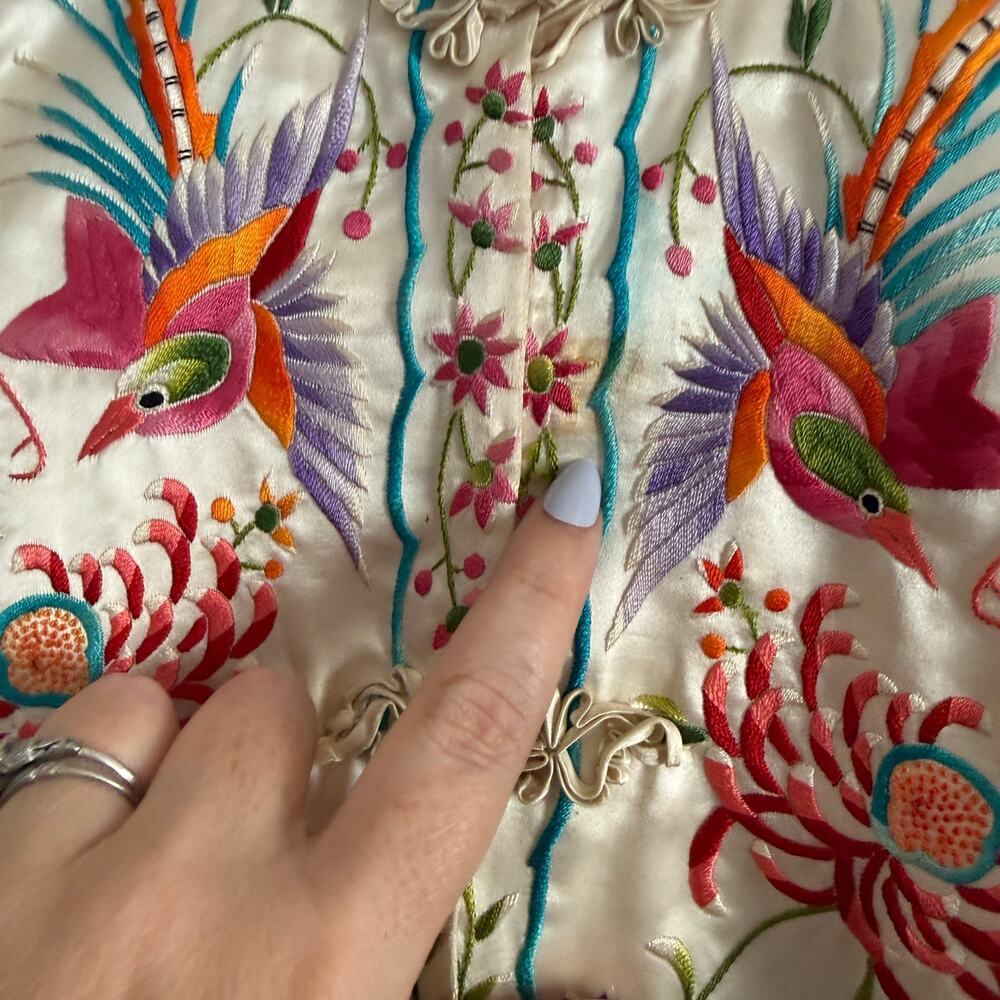 1960s Vintage Silk Hand Embroidered Plum Blossom Birds Chinese Jacket | 36/Small - Picture 7 of 9
